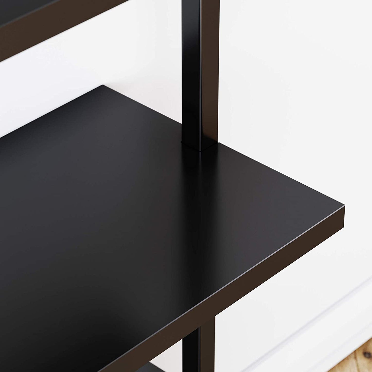 Bookshelf: 5-Shelf Oak Wood Modern Bookcase, Black Metal Frame