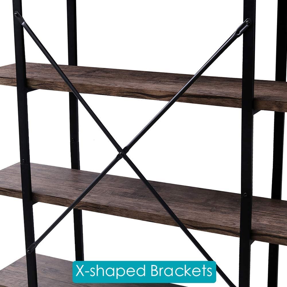 Bookshelf: 5-Shelf Open Bookcase with Metal Frame