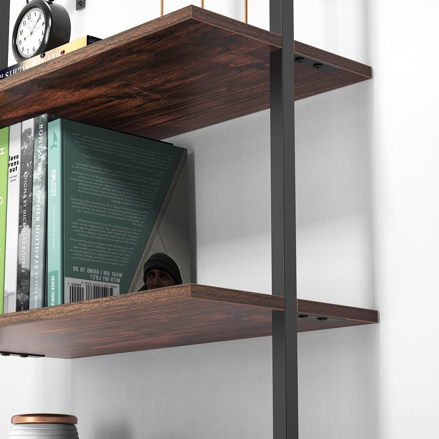 Bookshelf: 5-Tier Bookshelf with Metal Frame and Wood