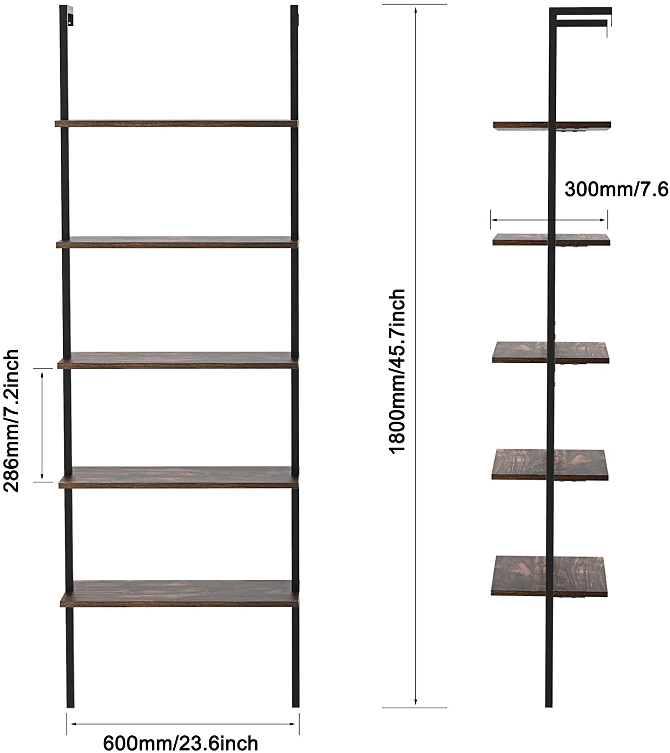 Bookshelf: 5-Tier Bookshelf with Metal Frame and Wood