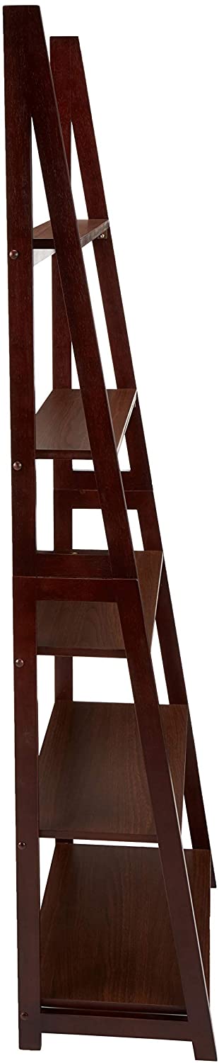 Bookshelf: 5-Tier Ladder Bookshelf Organizer with Solid Rubber Wood Frame