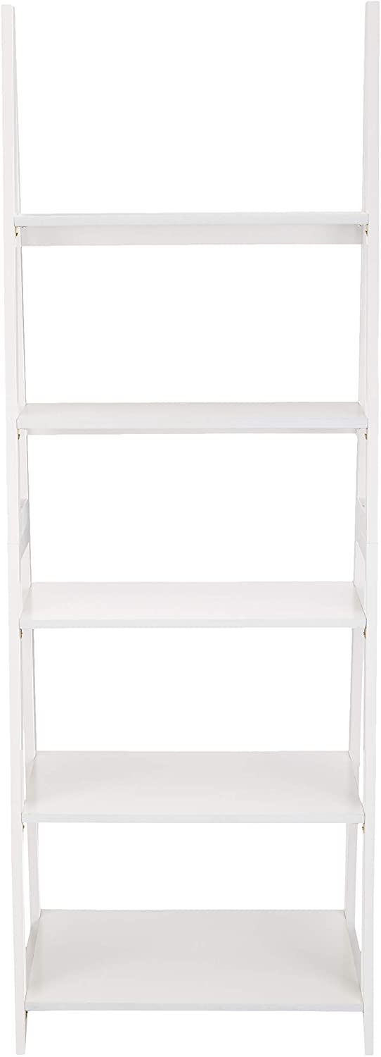 Bookshelf: 5-Tier Ladder Bookshelf Organizer with Solid Rubber Wood Frame