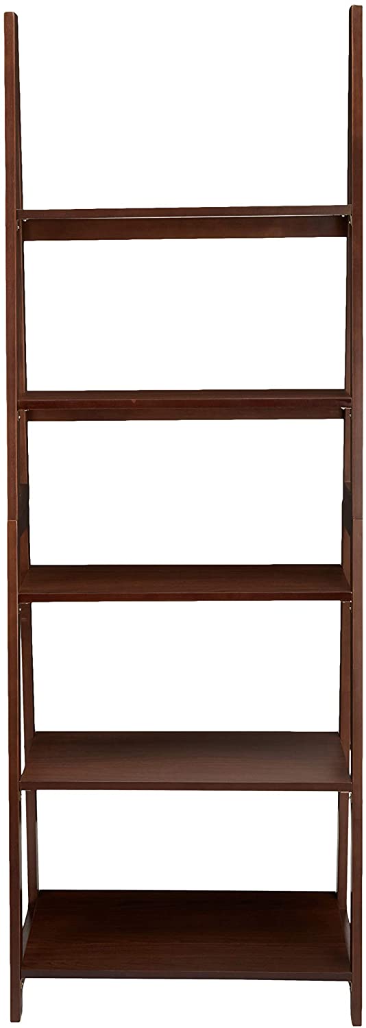Bookshelf: 5-Tier Ladder Bookshelf Organizer with Solid Rubber Wood Frame