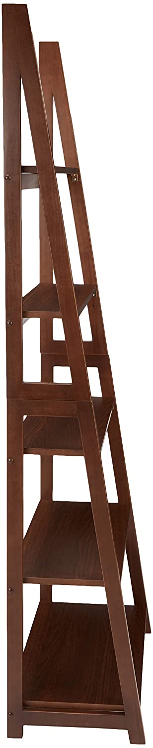 Bookshelf: 5-Tier Ladder Bookshelf Organizer with Solid Rubber Wood Frame