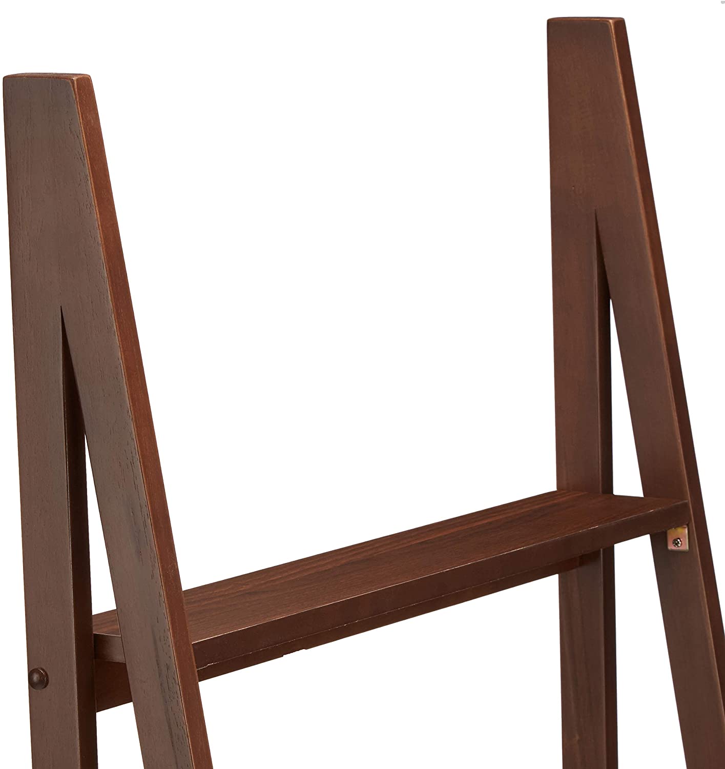Bookshelf: 5-Tier Ladder Bookshelf Organizer with Solid Rubber Wood Frame