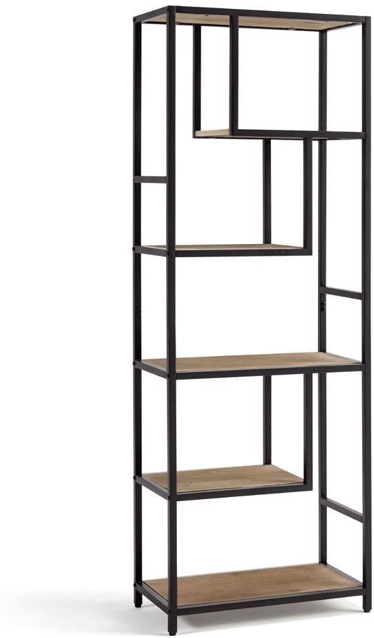 Bookshelf: 6-Tier Open Back Shelf with Wood Look and Metal Frame Bookshelf
