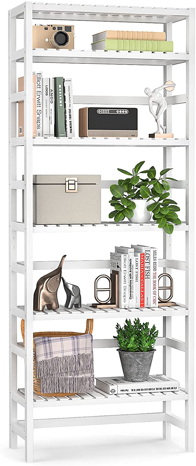 Bookshelf: 6 Tiers Bamboo Adjustable Tall Book Shelf Rack Organizer