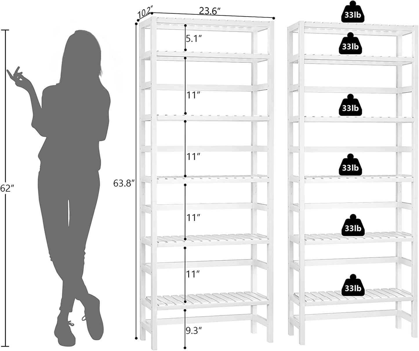 Bookshelf: 6 Tiers Bamboo Adjustable Tall Book Shelf Rack Organizer