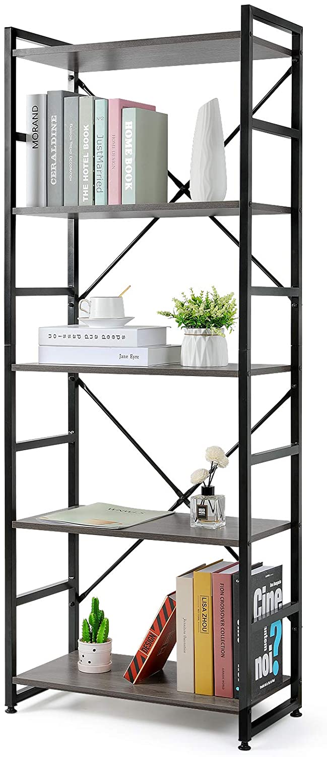 Bookshelf: Modern 5 Tier Standing Metal Frame Book Shelf