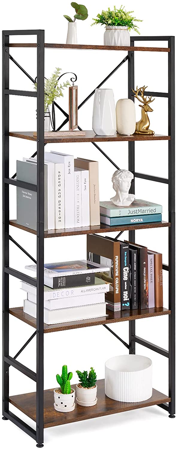 Bookshelf: Modern 5 Tier Standing Metal Frame Book Shelf
