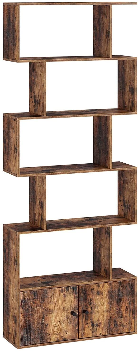Bookshelf: Rustic Wood 6-Tier Bookcase with Cabinet