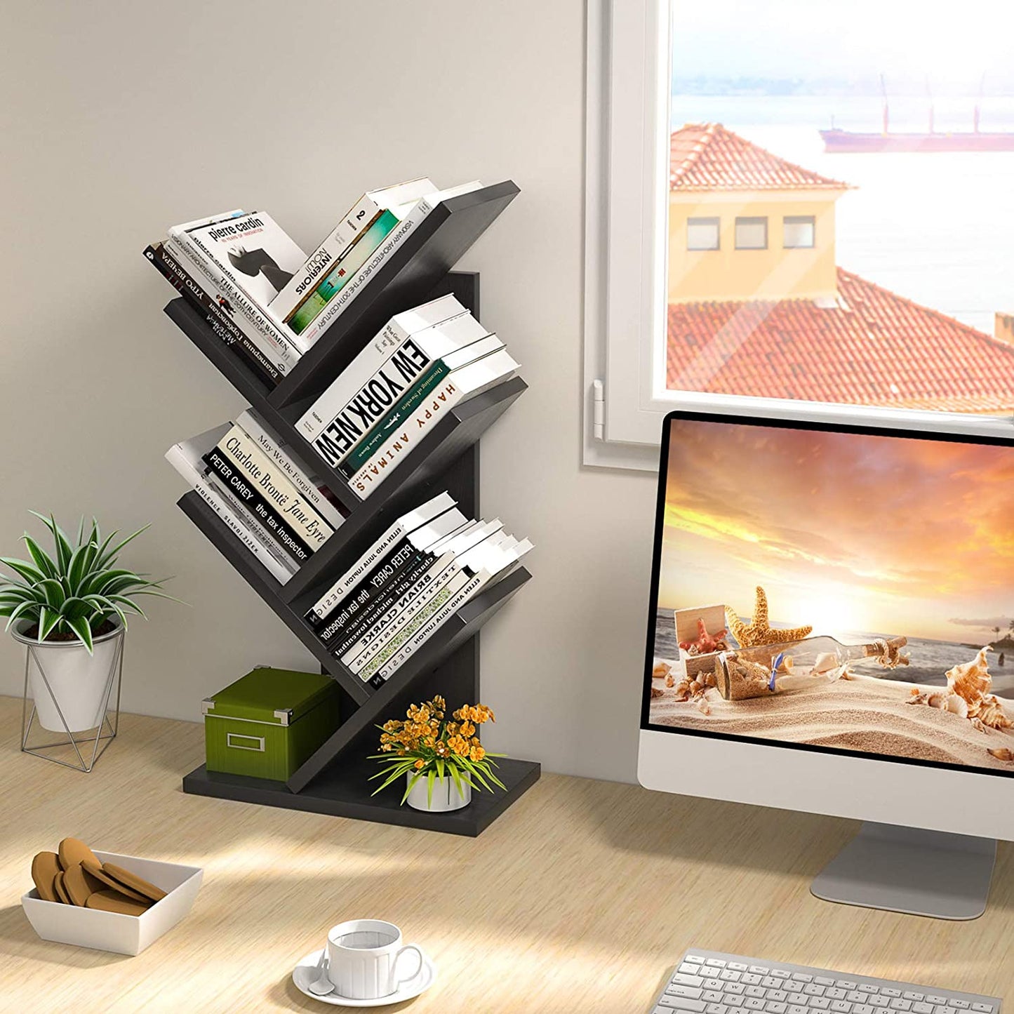 Bookshelf: Tree Bookshelf, 4-Tier Book Storage Organizer Shelves