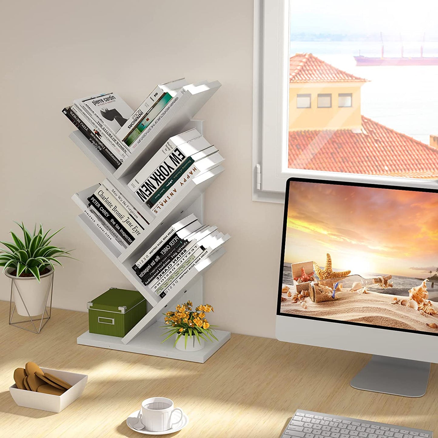 Bookshelf: Tree Bookshelf, 4-Tier Book Storage Organizer Shelves