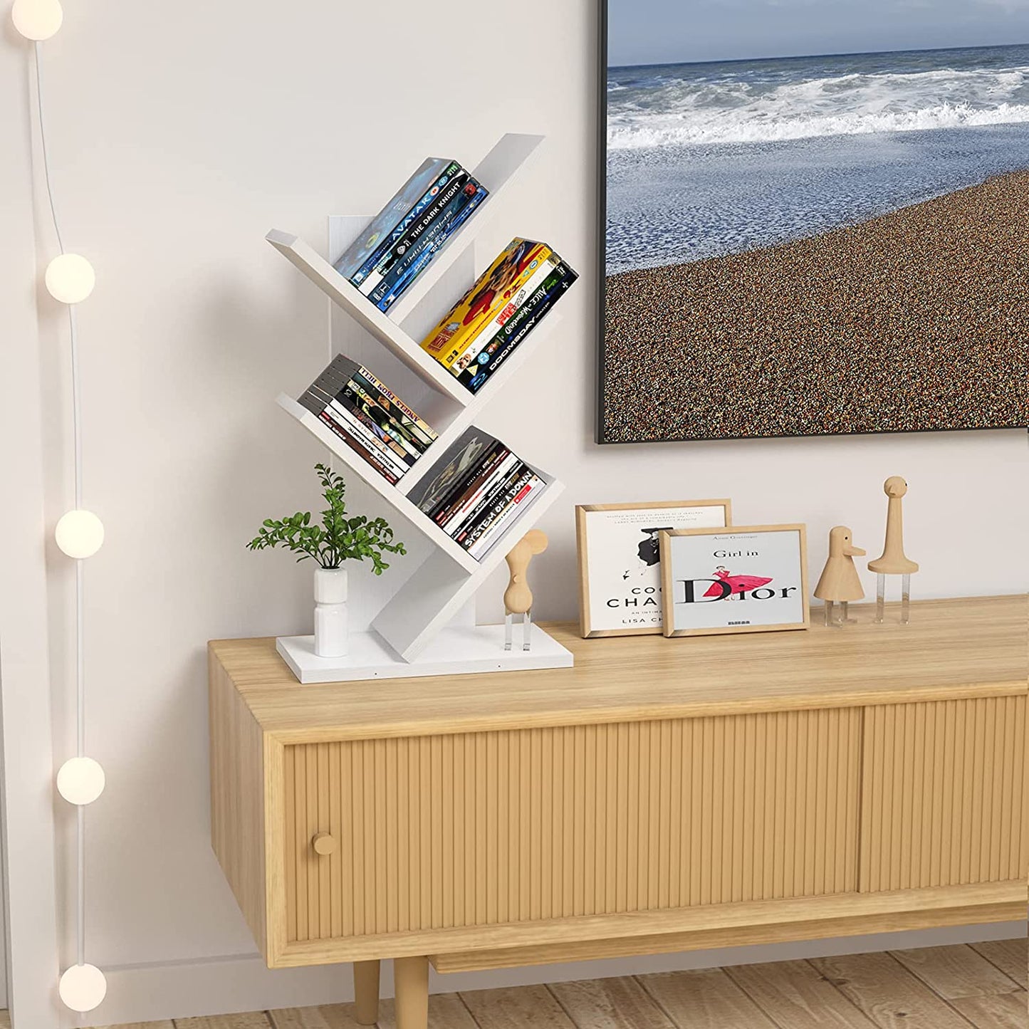 Bookshelf: Tree Bookshelf, 4-Tier Book Storage Organizer Shelves