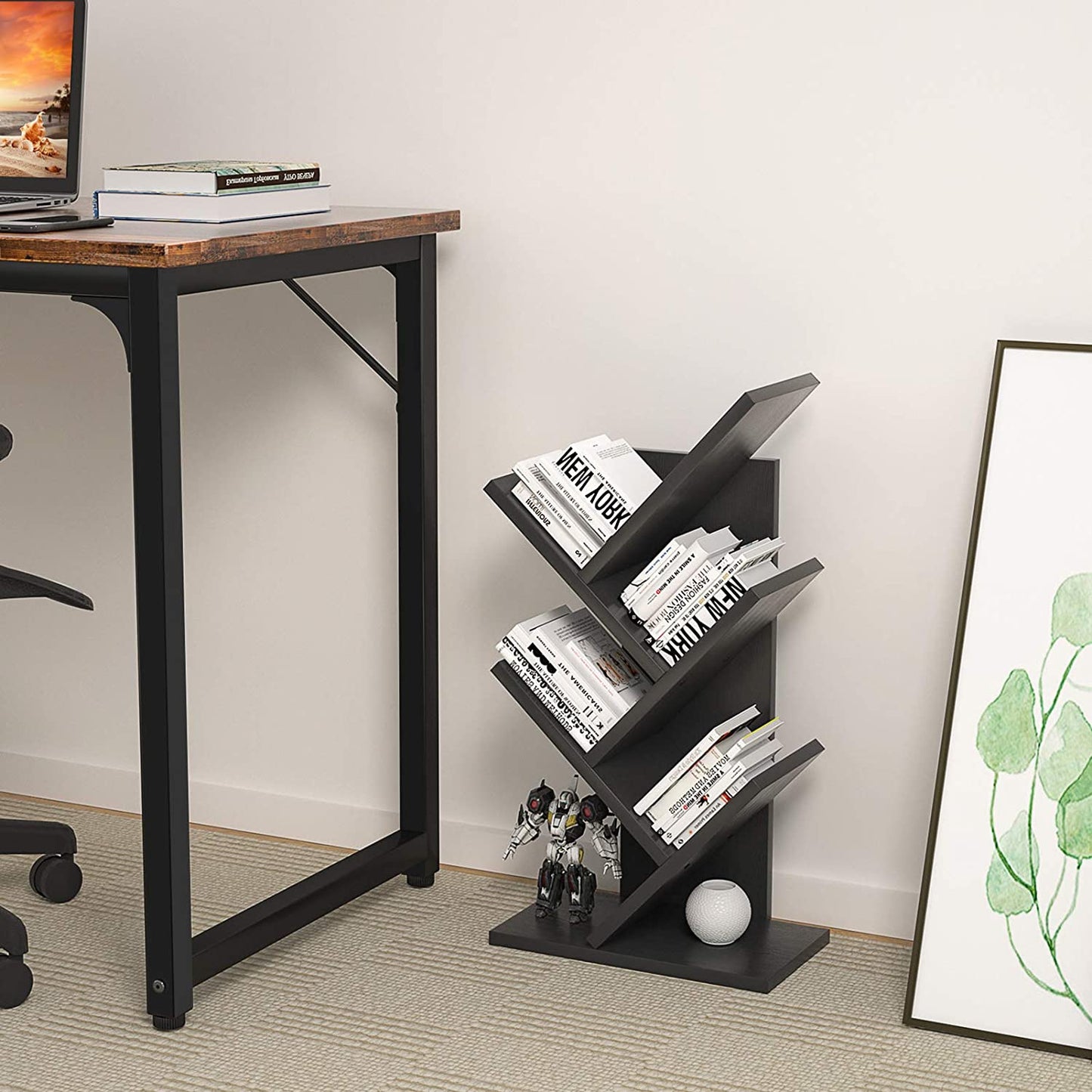 Bookshelf: Tree Bookshelf, 4-Tier Book Storage Organizer Shelves