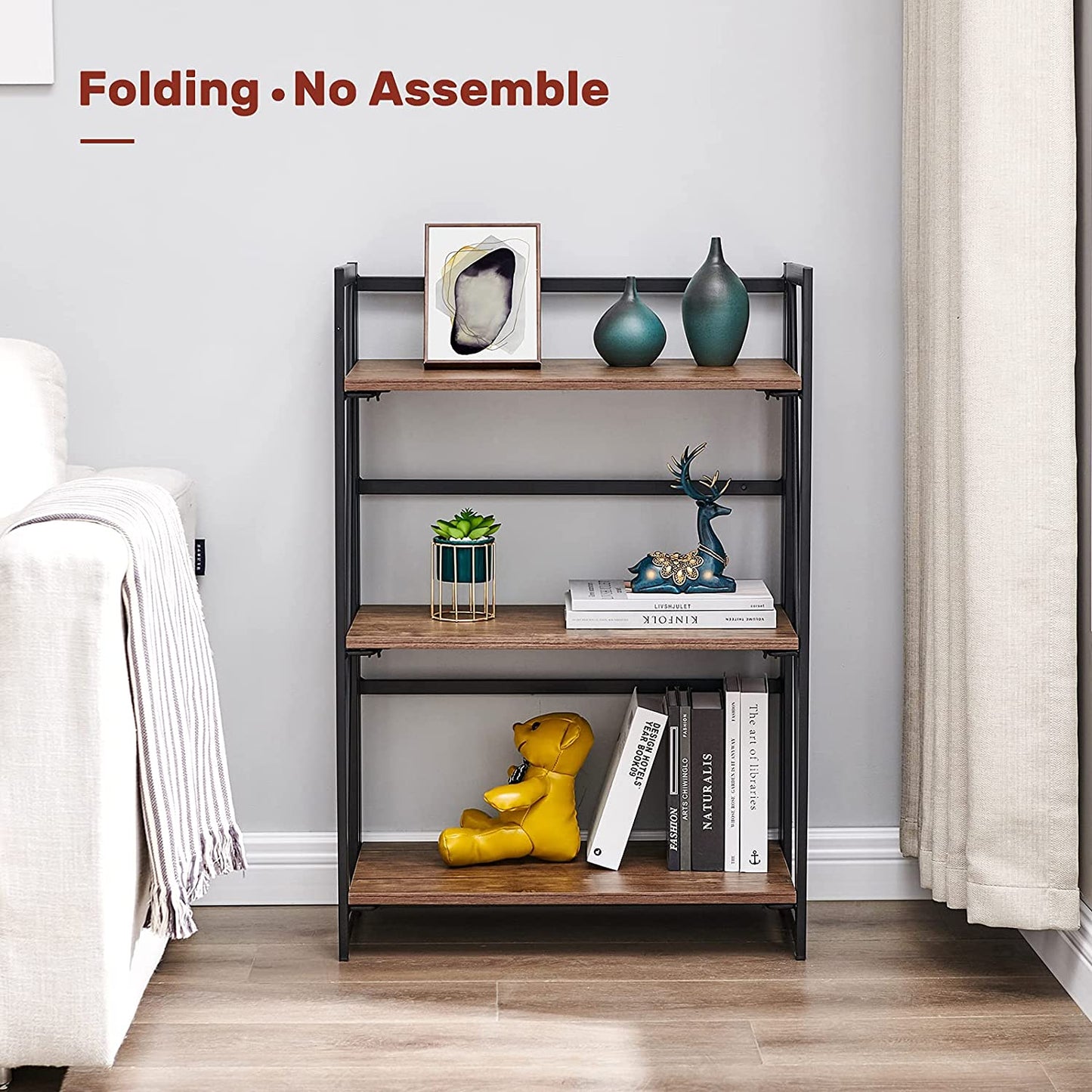 Bookshelf: Vintage 3 Tiers Rustic Metal Book Rack Organizer