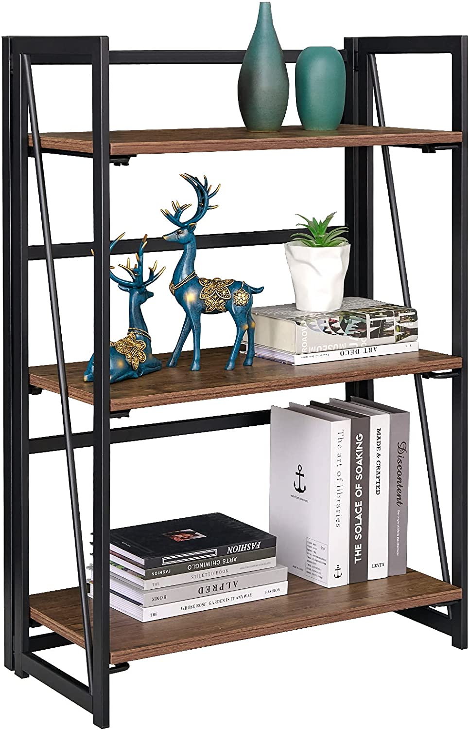 Bookshelf: Vintage 3 Tiers Rustic Metal Book Rack Organizer