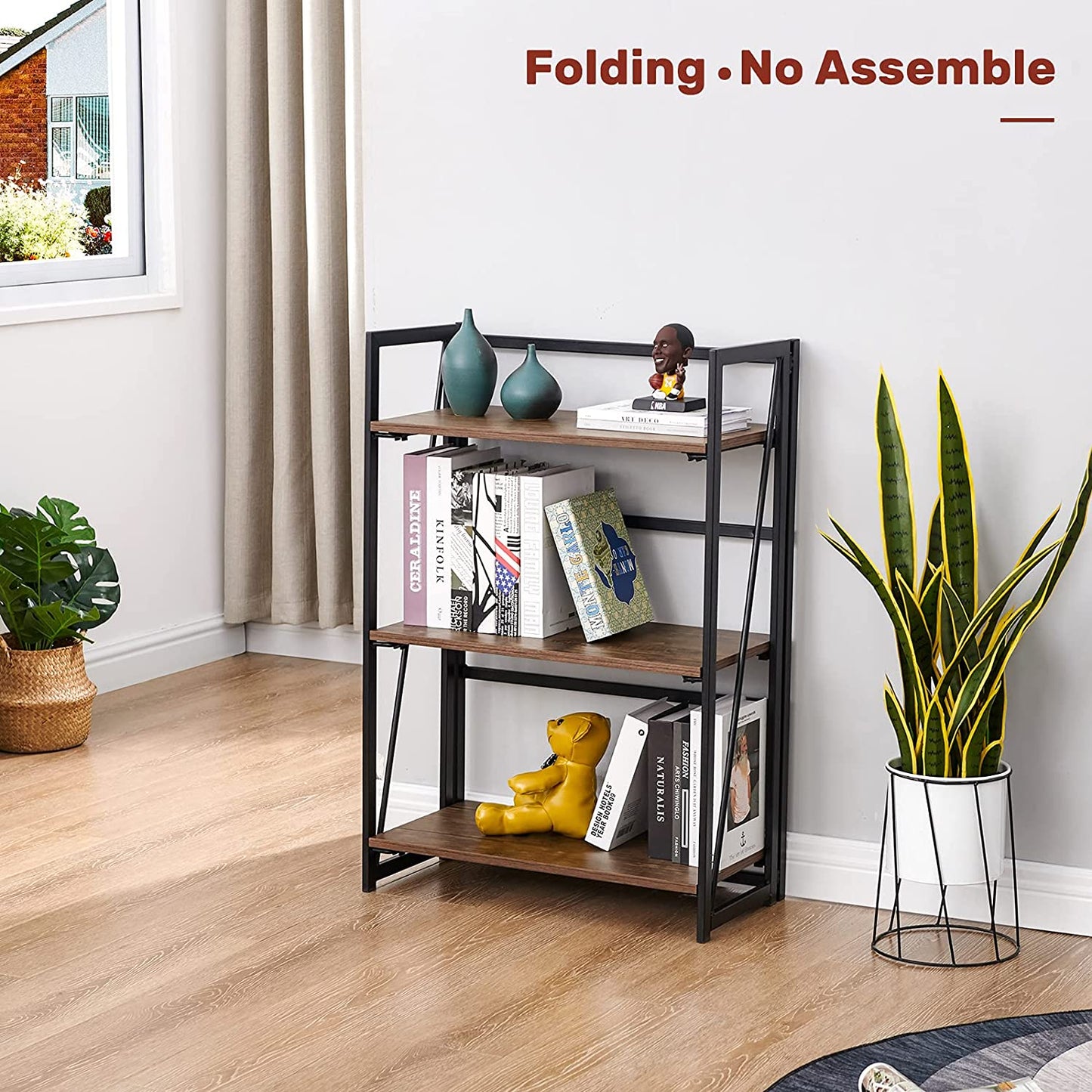 Bookshelf: Vintage 3 Tiers Rustic Metal Book Rack Organizer