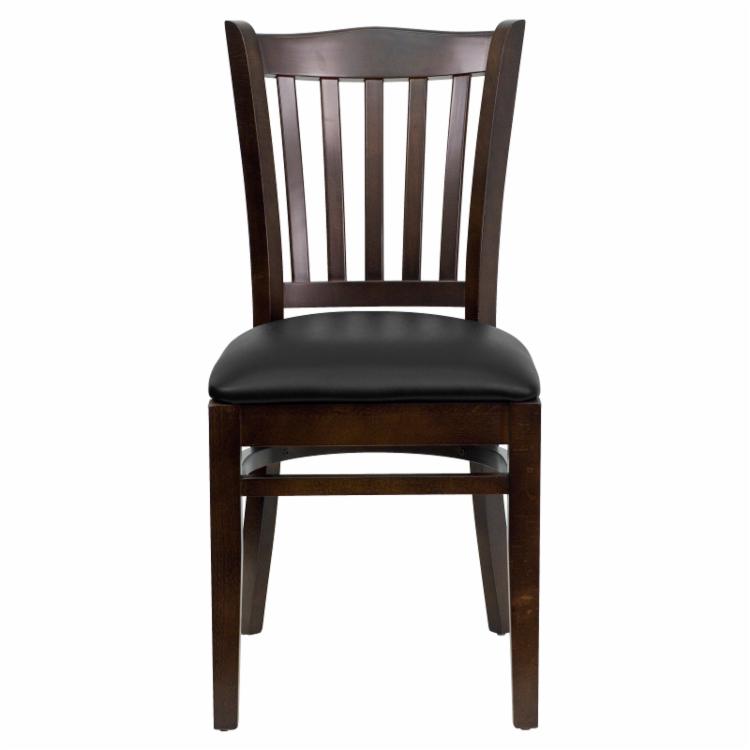 Cafe Chair: 19.25 in. Walnut Vertical Slat Back Restaurant Chair