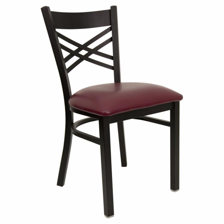 Cafe Chair: 19.5 in. Black Metal and Viny Restaurant Chair