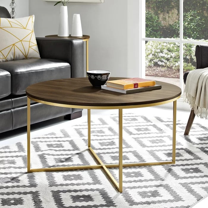 Center Table: 36" Cross Legs Round Coffee Table
