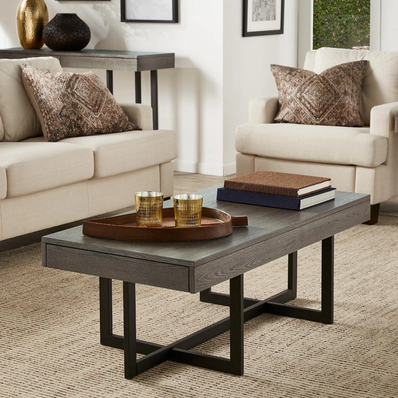 Center Table: Cross Legs Coffee Table with Storage