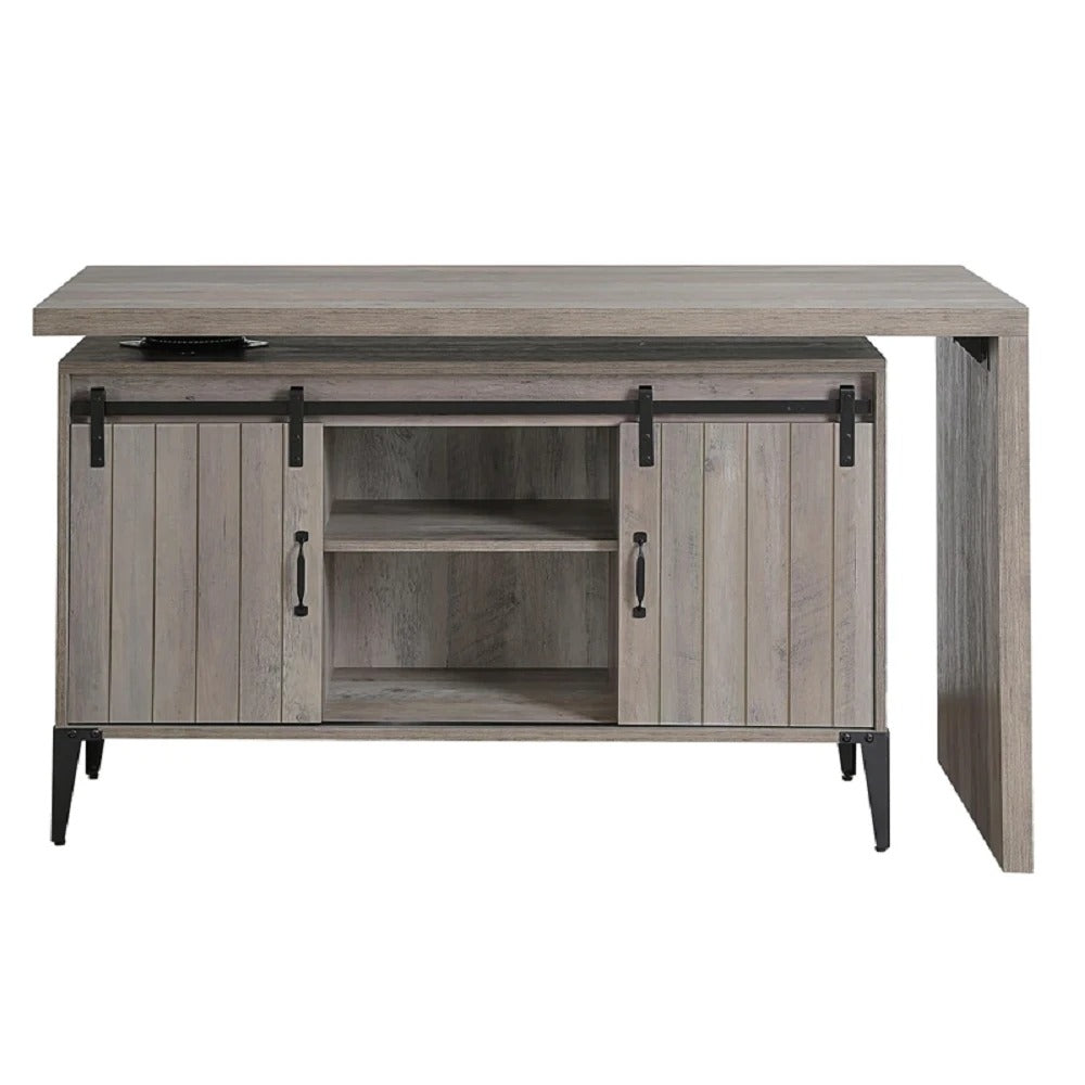 Computer Desk: Gray And Blackish Computer Desk With Sliding Barn Door