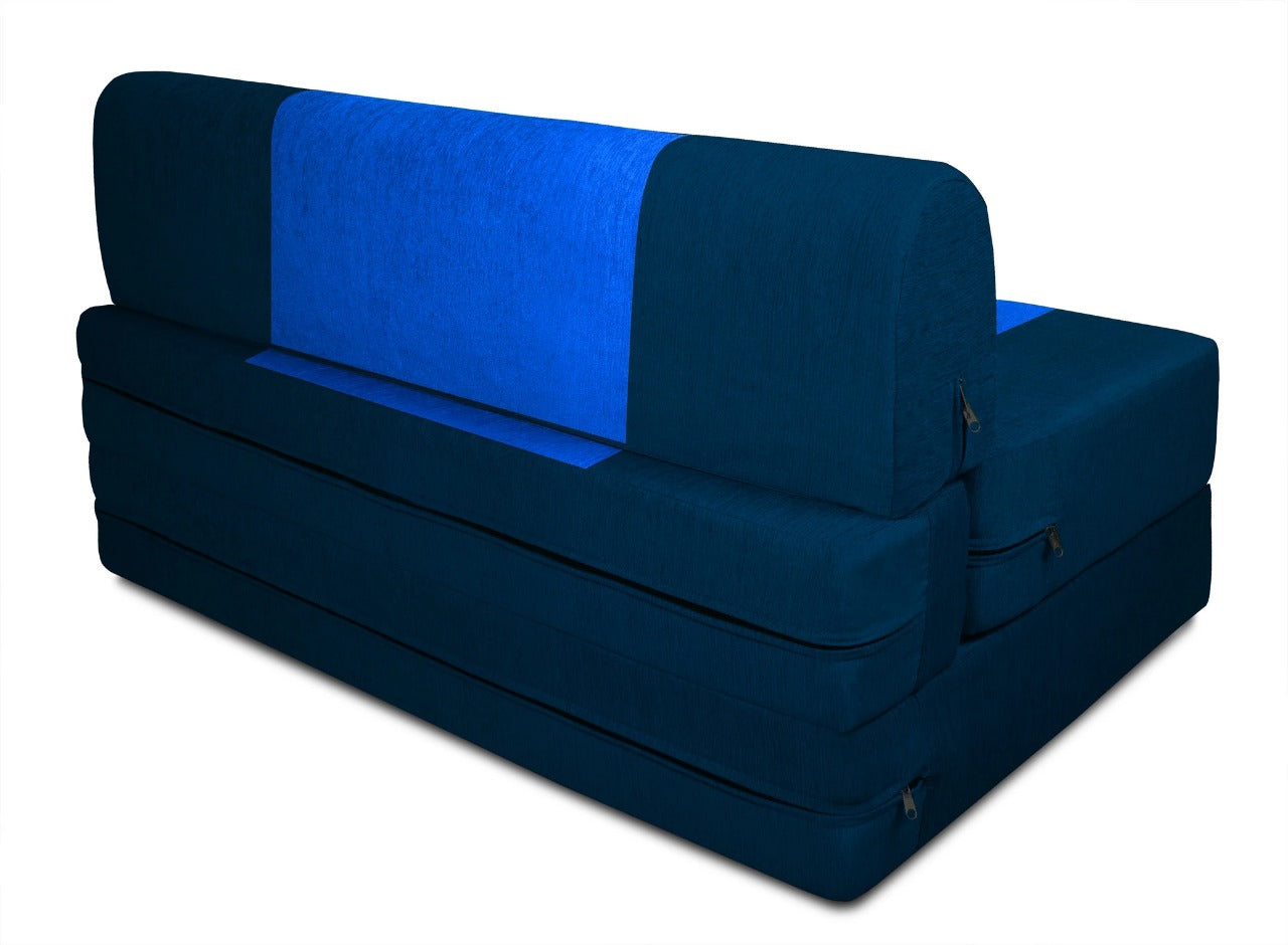 Sofa Cum Beds: 1 Seater Sofa Bed-N.Blue & R.Blue- 3ft x 6ft with Free micro fiber Designer cushions