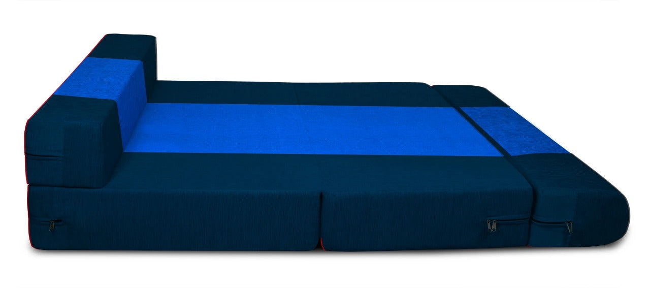 Sofa Cum Beds: 1 Seater Sofa Bed-N.Blue & R.Blue- 3ft x 6ft with Free micro fiber Designer cushions