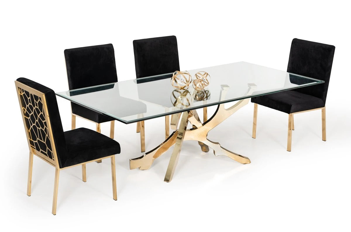 Dining Table: Modern Glass & Gold Dining Table