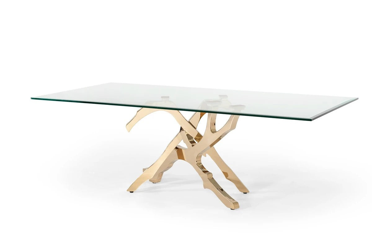 Dining Table: Modern Glass & Gold Dining Table