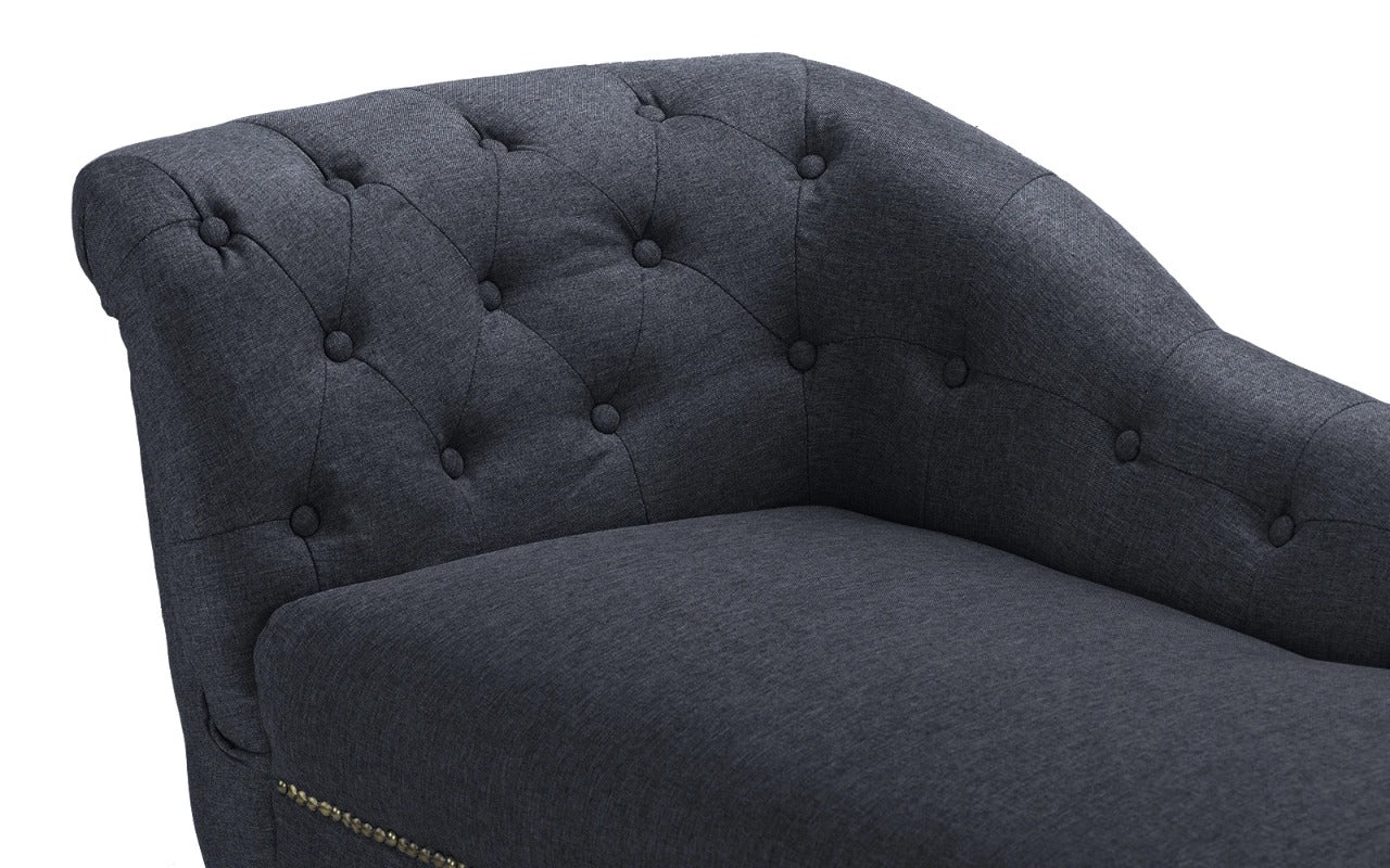 Chaise Lounge: Linen Upholstered Classic Chaise Lounge With Tufted Button