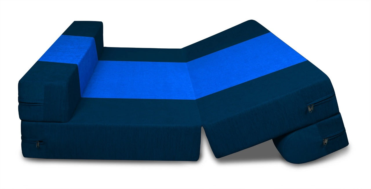 Sofa Cum Beds: 1 Seater Sofa Bed-N.Blue & R.Blue- 3ft x 6ft with Free micro fiber Designer cushions