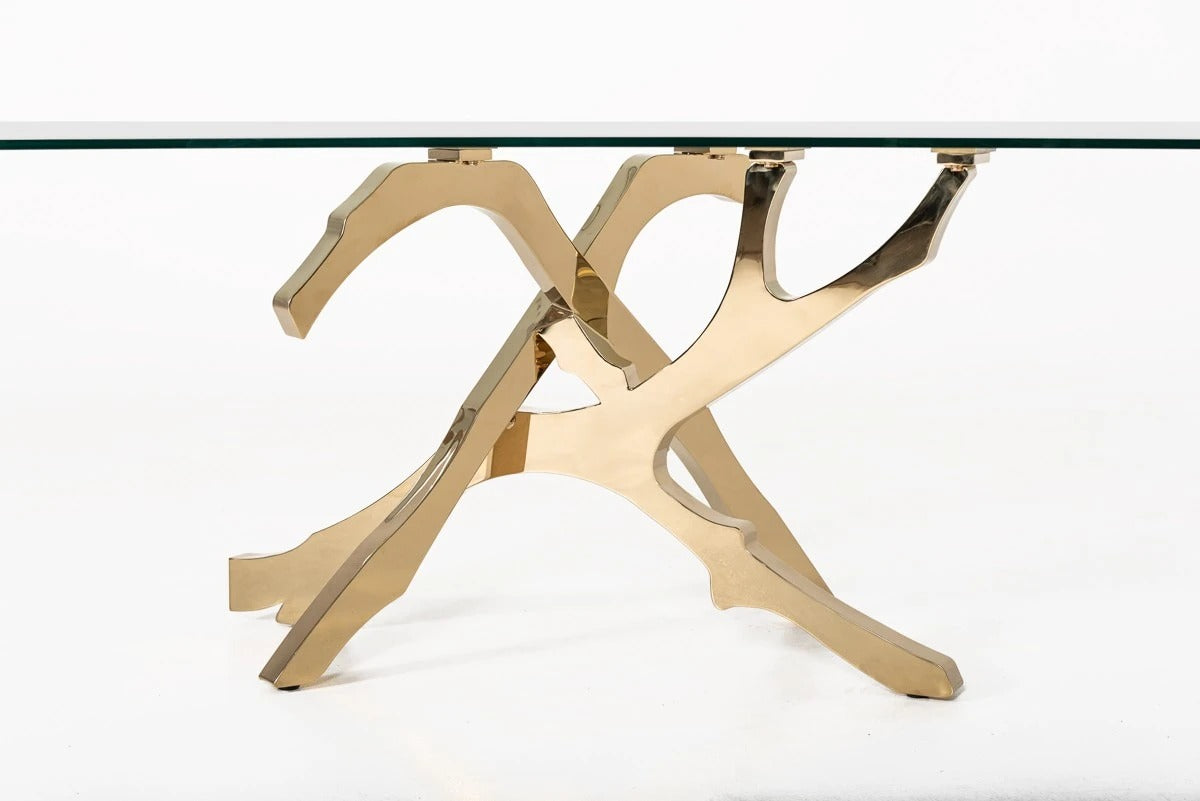 Dining Table: Modern Glass & Gold Dining Table