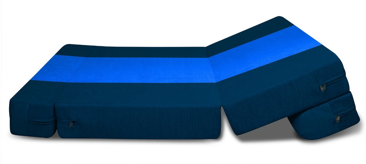Sofa Cum Beds: 1 Seater Sofa Bed-N.Blue & R.Blue- 3ft x 6ft with Free micro fiber Designer cushions