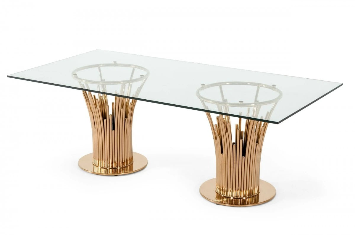 Dining Table: Axer Modern Glass & Rosegold Dining Table