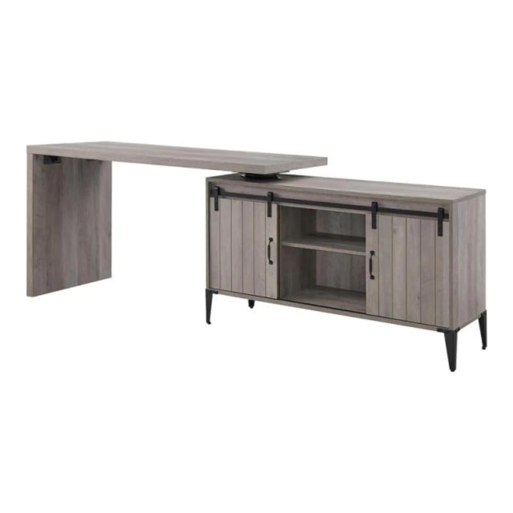 Computer Desk: Gray And Blackish Computer Desk With Sliding Barn Door