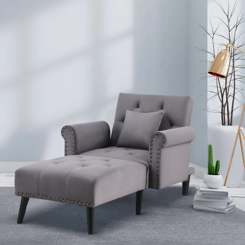 Chaise Lounge: Cannon Tufted Round Arms Reclining Chaise Lounge