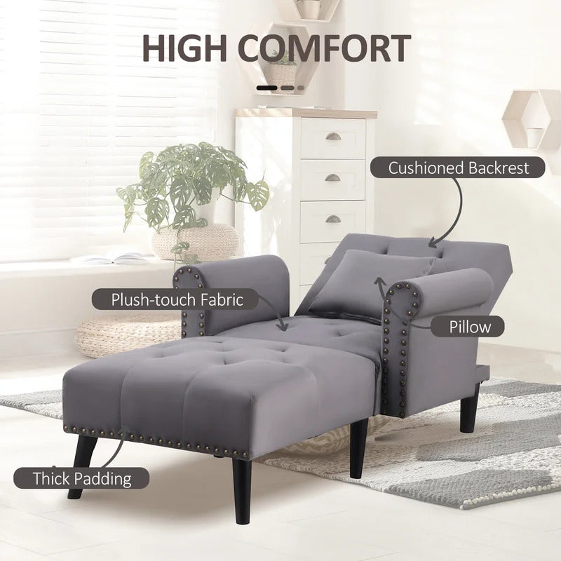Chaise Lounge: Cannon Tufted Round Arms Reclining Chaise Lounge