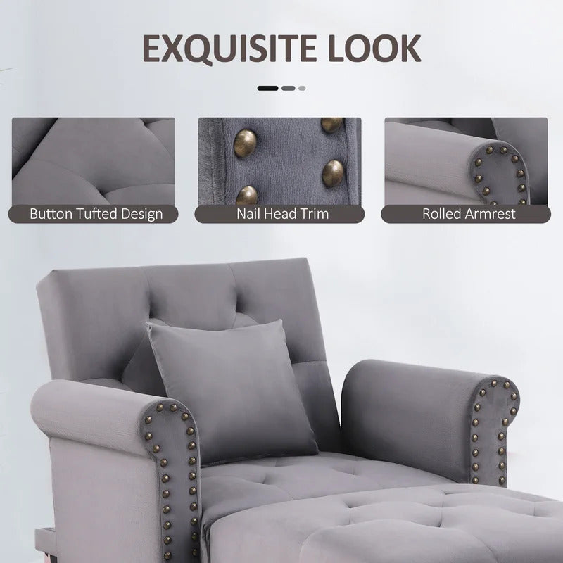 Chaise Lounge: Cannon Tufted Round Arms Reclining Chaise Lounge