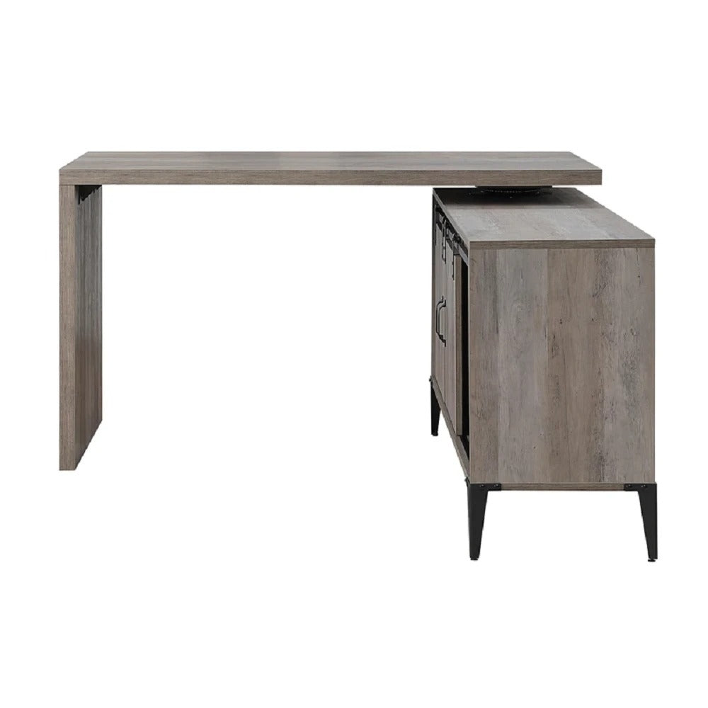 Computer Desk: Gray And Blackish Computer Desk With Sliding Barn Door