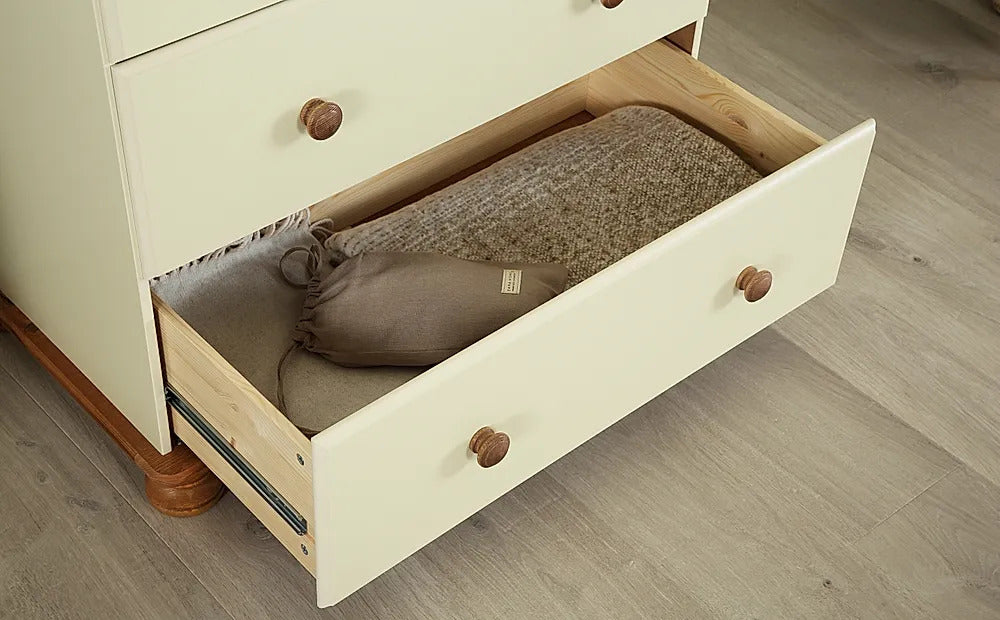Chest Of Drawers: Cream and Pine 5 Drawer Chest of Drawers