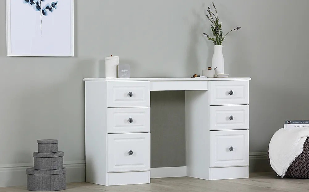 Chest Of Drawers: White Double Pedestal 6 Drawer Dressing Table
