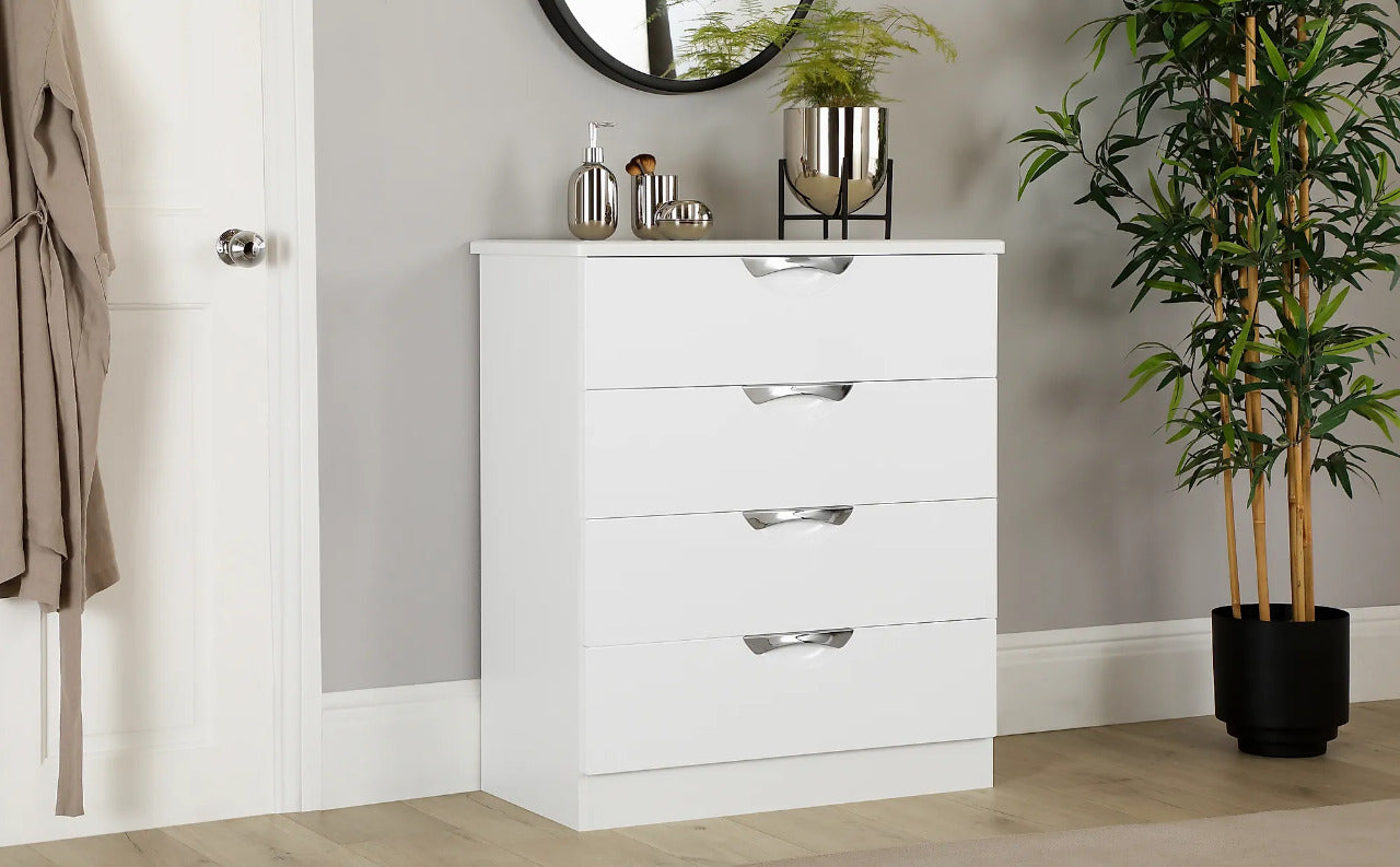 Chest Of Drawers: White High Gloss 4 Drawer Chest of Drawers