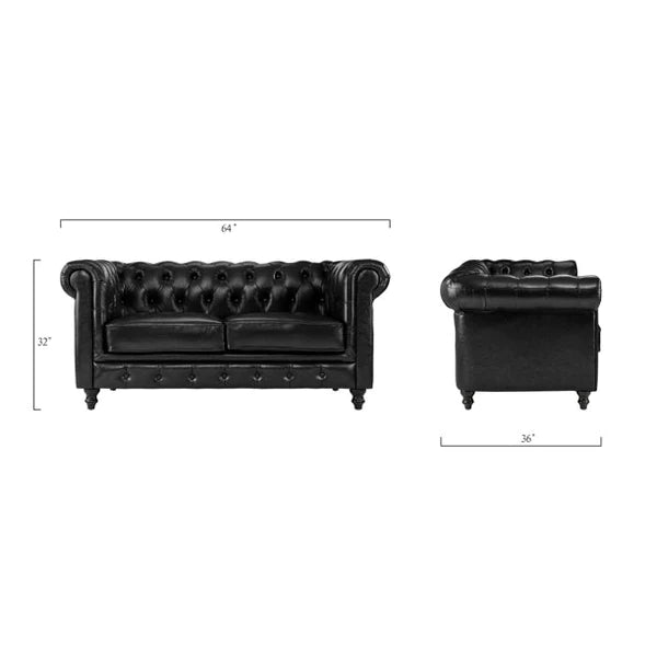 Chesterfield Sofa Set: Chestnut Leatherette 2 Seater Sofa Set
