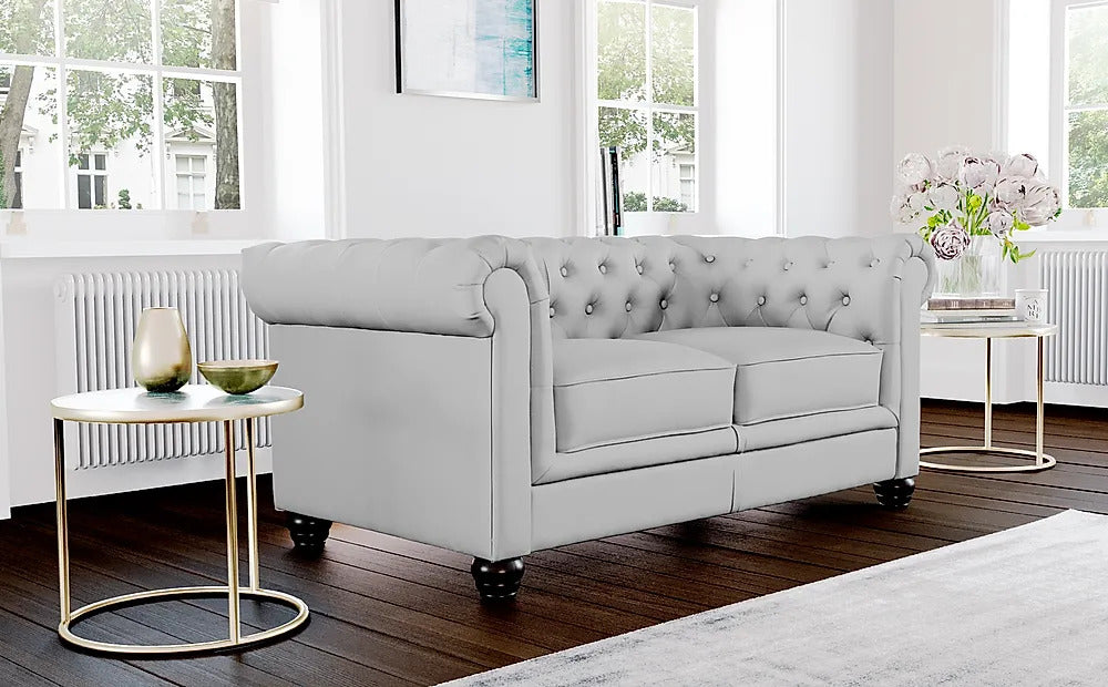 Chesterfield Sofa Set: Chestnut Leatherette 2 Seater Sofa Set