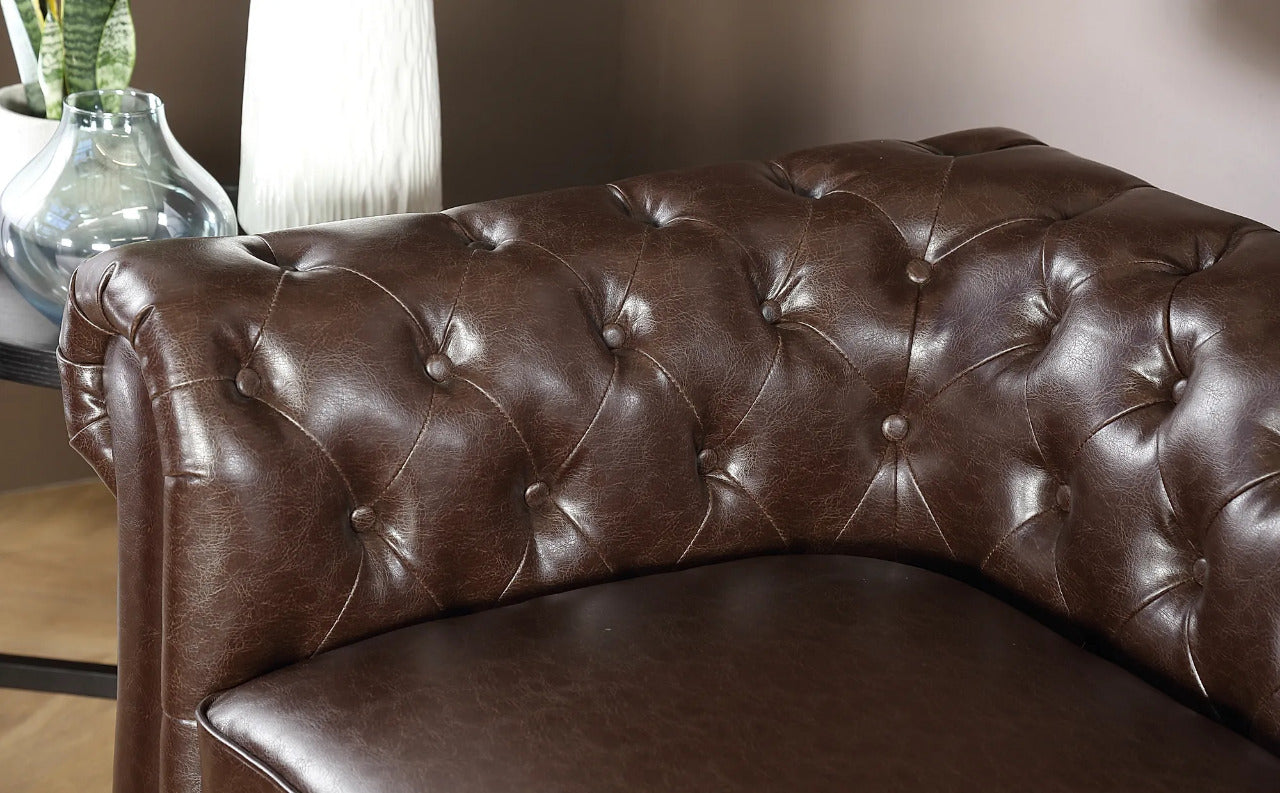 Chesterfield Sofa Set: Chestnut Leatherette 2 Seater Sofa Set