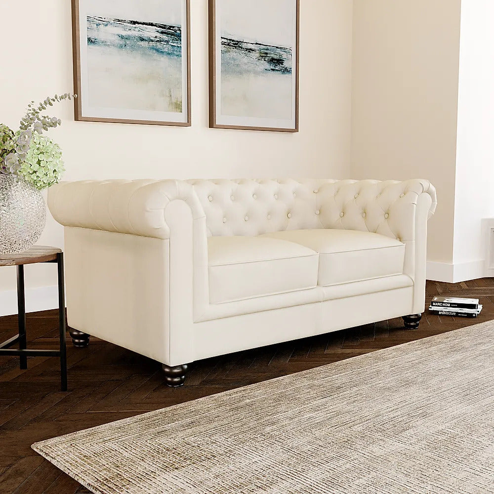 Chesterfield Sofa Set: Chestnut Leatherette 2 Seater Sofa Set