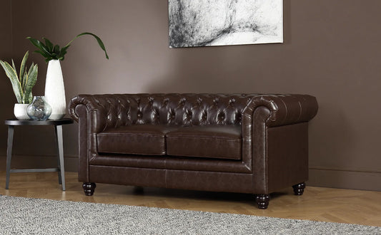 Chesterfield Sofa Set: Chestnut Leatherette 2 Seater Sofa Set