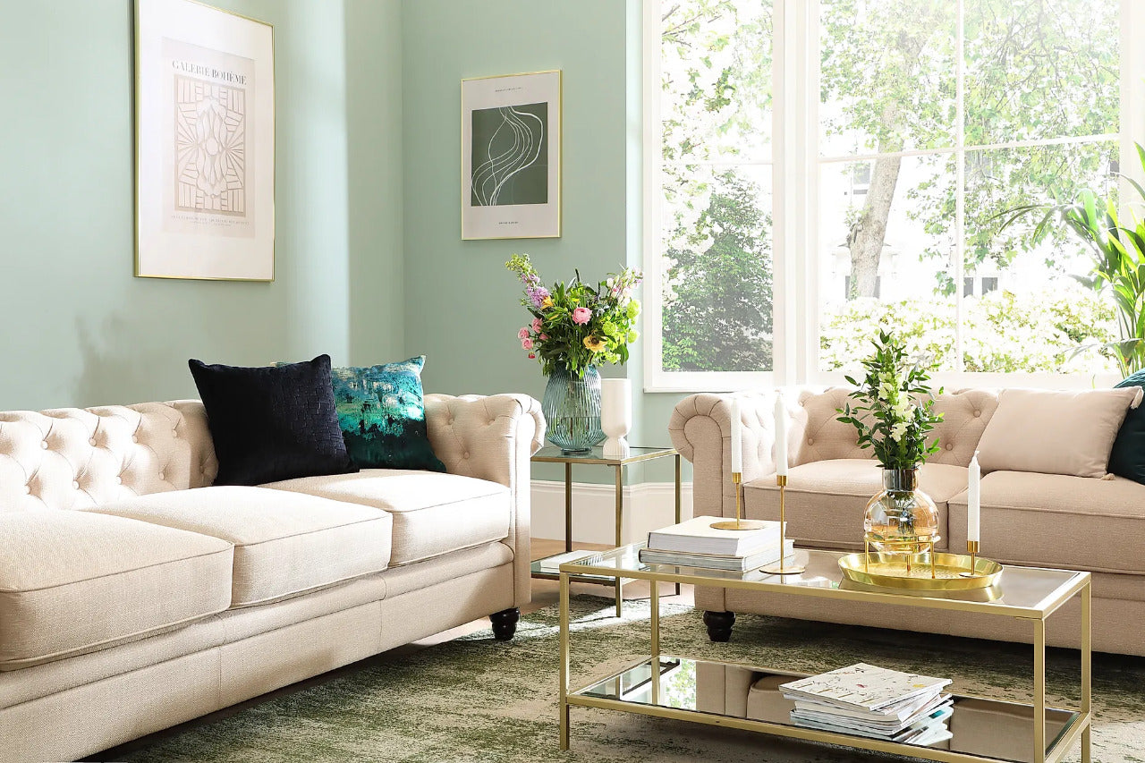 Chesterfield Sofa Set : Fabric 3 Seater Chesterfield Sofa